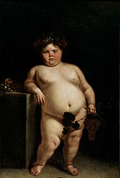 Πίνακας που απεικονίζει νεαρή παχύσαρκη γυμνή γυναίκα με κόκκινα μάγουλα και σκούρα μαλλιά, ακουμπισμένη σε τραπέζι. Στο αριστερό της χέρι κρατά σταφύλια και φύλλα του καρπού με τα οποία καλύπτει τα γεννητικά της όργανα.