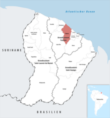 Location of the commune (in red) within French Guiana