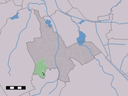 The village centre (dark green) and the statistical district (light green) of Zeijen in the municipality of Tynaarlo.