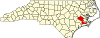 Mapo de Norda Karolino kun kantono Craven emfazita
