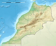 Mapa konturowa Maroka, blisko centrum po lewej na dole znajduje się punkt z opisem „Agadir”