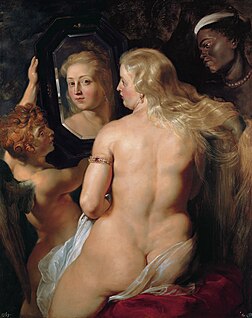Vénus au miroir, huile sur panneau de Pierre Paul Rubens (1612-1615, Fürstlich Lichtensteinische Gemäldegalerie, Vaduz). (définition réelle 3 608 × 4 553)