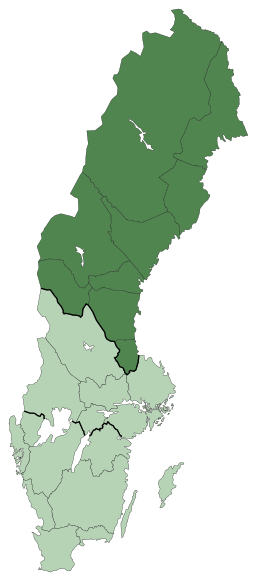 Sverigekarta med Norrlandslandskapen utmarkerade