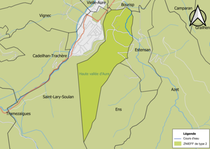 Carte de la ZNIEFF de type 2 sur la commune.