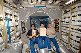 Expedition 17 crewmembers pose for a portrait inside de Jules Verne ATV