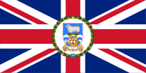 A Union Flag defaced with the coat-of-arms of the Falkland Islands