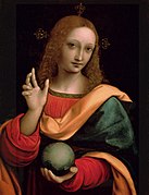 Giampietrino, Salvator Mundi , avant 1550, musée Pouchkine, Moscou. Ce tableau appartenait à Charles 1er d'Angleterre.