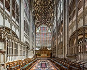 The Quire with the Great East Window behind - in 1350, when installed, it was the largest window in the world