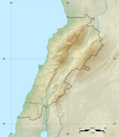 Mapa konturowa Libanu, po prawej nieco u góry znajduje się punkt z opisem „miejsce bitwy”