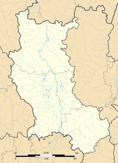 Mapa konturowa Loary, w centrum znajduje się punkt z opisem „Rozier-en-Donzy”