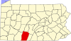 Mapa de Pensilvania con la ubicación del condado de Bedford