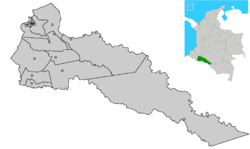 Location of the municipality and town of Sibundoy in the Putumayo Department of Colombia.