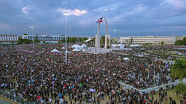 Dominican protesting during the 2020 Dominican Republic protests at the Flag Square of Santo Domingo