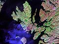 Image 30Satellite image of Skye, showing the surrounding islands including Rona, Raasay and Scalpay to the north east and Soay, Canna and Rùm to the south Credit: NASA