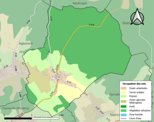 Carte en couleurs présentant l'occupation des sols.