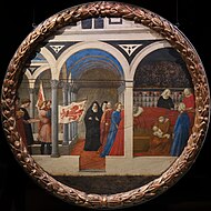 马萨乔的《分娩托盘（英语：Desco da parto (Masaccio)）》，直径56cm，约作于1430年，1883年始藏[9]