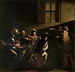 Chemarea Sfântului Matei; de Caravaggio; 1599–1600; ulei pe pânză; 3 x 2 m; San Luigi dei Francesi, Roma[105]