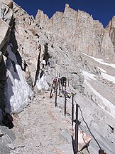 Railings on the Mount Whitney Trail switchbacks.