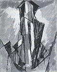 Sur le Flat-iron (1916), 27x21cm, blyerts, bläck och gouache, en abstraktion av Flatiron Building i New York. (The University of Michigan Museum of Art)