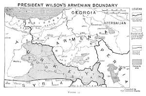 Sevr müqaviləsi ile qurulması nəzərdə tutulmuş böyük Erməni dövləti üçün Amerika prezidenti Vudro Vilsonun müəyyən etdiyi qərb sərhədi, 1920-ci il.