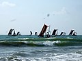 Boats near Negombo beach, Sri Lanka.