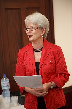 This is a photograph of Catherine Branson at a ceremony to present the 2010 Human Rights Medal to Therese Rein before her chancellorship at the University of Adelaide.