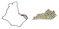 Location of Wurtland in Greenup County, Kentucky.