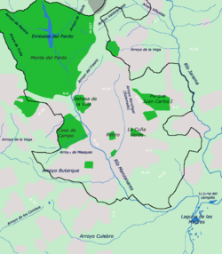 Mapa kon los cursos de agua de Madrid.