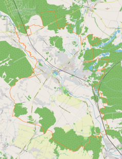 Mapa konturowa Myszkowa, po prawej znajduje się punkt z opisem „"Światowit" S.A.”