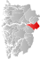Lærdal markert med rødt på fylkeskartet