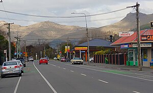 Main retail area on Opawa Road, looking south-east towards Mount Cavendish