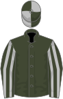 Rifle green, silver striped sleeves, quartered cap