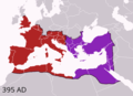 Granice Zapadnog i Istočnog Rimskog Carstva poslije smrti Teodozija I., 395. godine.