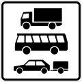 Zusatzzeichen 1049-13 nur Lkw (Zeichen 1048-12), Kraftomnibus (Zeichen 1048-16) und Pkw mit Anhänger (Zeichen 1048-11)