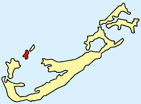 Carte des Bermudes avec l'île Boaz en rouge.