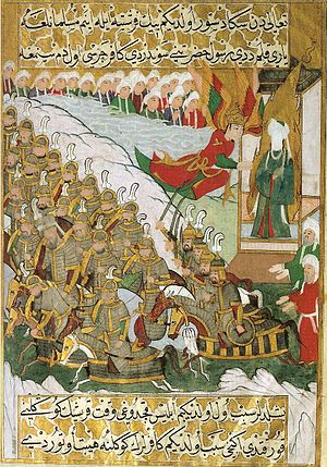Мухаммад посылает в бой волны всадников (иллюстрация Сиери Неби[англ.], ок. 1388 г.)