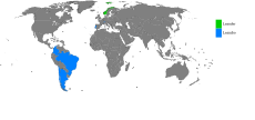 Land hvor Leander (grønt) er mye brukt