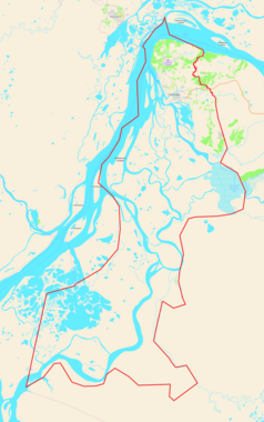 Mapa konturowa Salechardu, u góry nieco na prawo znajduje się punkt z opisem „SLY”