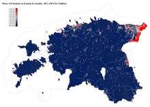Распрострањеност етничких Естонаца по окрузима (2011)