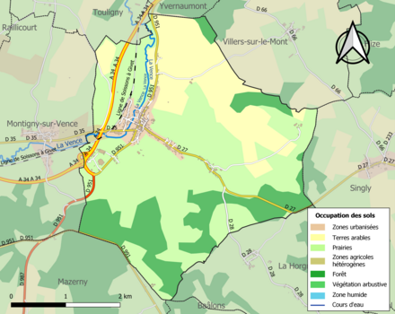 Carte en couleurs présentant l'occupation des sols.