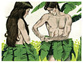 Tiba-tiba mereka tahu, bahwa mereka telanjang; lalu mereka menyemat daun pohon ara dan membuat cawat.