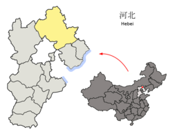 Chengden sijainti Hebein maakunnassa, alla sijainti Kiinassa