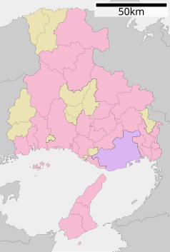 Mapa konturowa prefektury Hyōgo, blisko centrum na prawo u góry znajduje się punkt z opisem „Tamba”