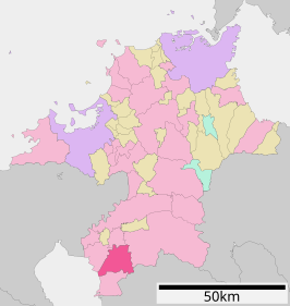 Situering van Miyama in de prefectuur Fukuoka