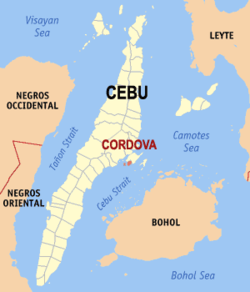 Bản đồ Cebu với vị trí của Córdova.