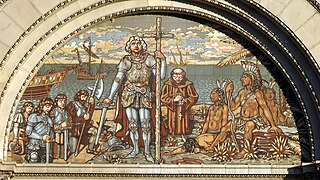 Saint Nicholas Catholic Church (Zanesville, Ohio) - tympanum mosaic, Columbus discovers America.jpg