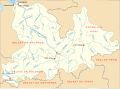 Mapa del Dviná Septentrional, donde aparecen varias ciudades de este óblast: Arcángel, Severodvinsk, Kotlas y Novodvinsk