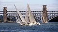 Tacking near Britannia Bridge - Round Anglesey race