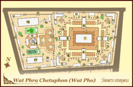 Tapınağın haritası, yatan Buda anıtı 16 nolu binadadır