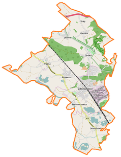 Mapa konturowa gminy Zdzieszowice, na dole nieco na prawo znajduje się punkt z opisem „Lesiana”